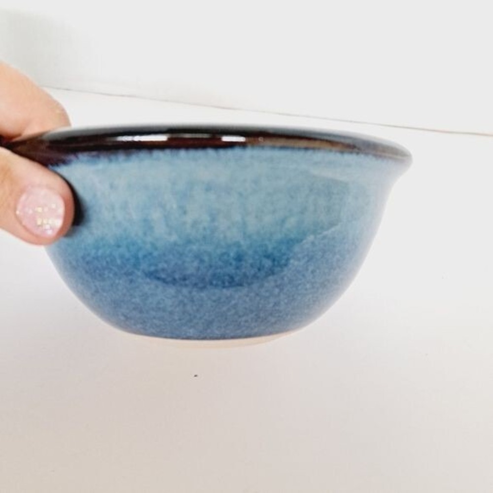 Handmade Studio Pottery Bowl and Tumbler Set Blue Reactive Glaze Signed Art Wear - Picture 2 of 8